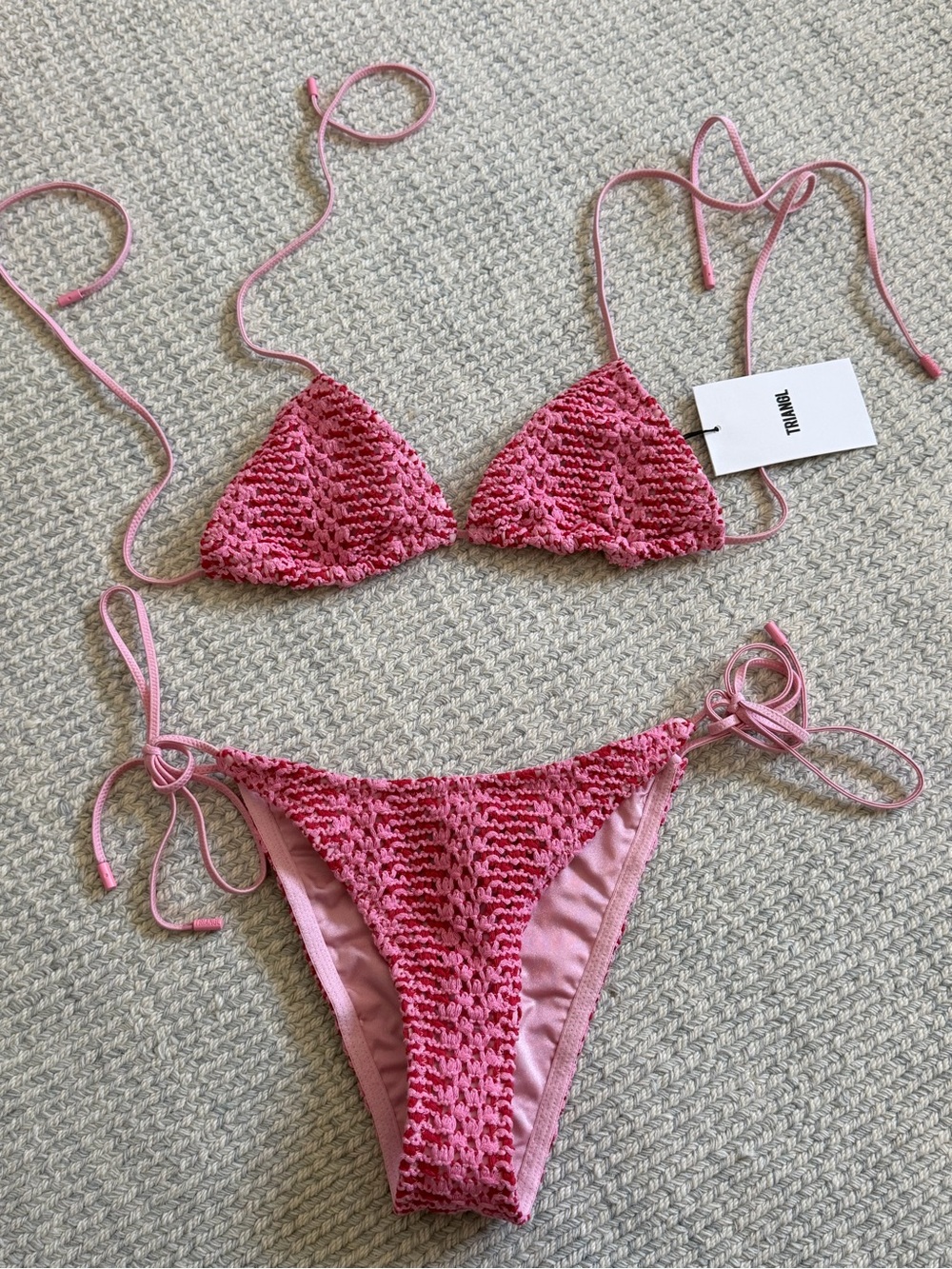 NWT - triangl swimwear Pink Crochet Tie-Side Triangle Bikini
